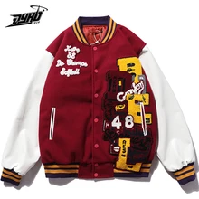 Hip Hop Baseball Mäntel Mens Buchstaben Stickerei Patchwork Farbe Block College Jacken Mens Harajuku Bomber Varsity Jacke Frauen