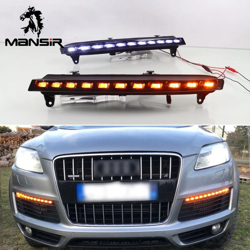 

12V Daylights For Audi Q7 2006 2007 2008 2009 LED Daytime Running Light Dynamic Yellow Turnning Car Headlight DRL Fog Lamp