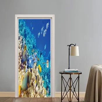 

PVC Ocean Fish Door Renovation Sticker Waterproof Removable Door Decor Sticker for Home Store Resort