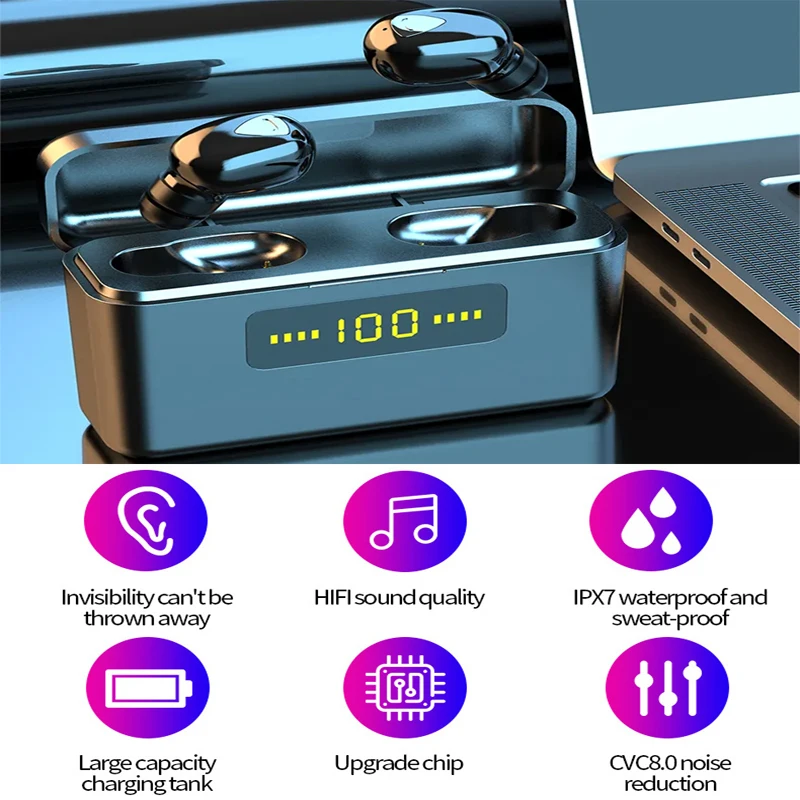 TWS Bluetooth Earphones 5 1 Waterproof Wireless Headphones Battery Display Gaming Earbuds Mic Headset For Iphone Xiaomi Huawei