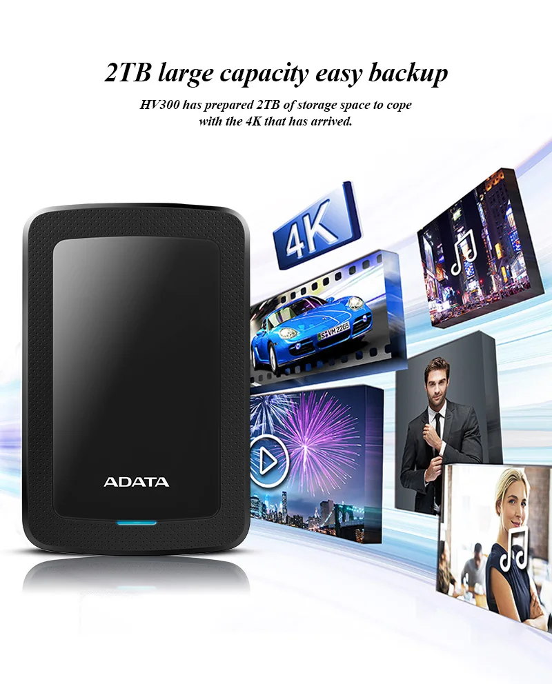 100% Original ADATA HV300 HDD 2TB 1TB EXternal Hard Drive Disk High Speed Black 2.5 inch Portable For Desktop Laptop PC best external hard drive