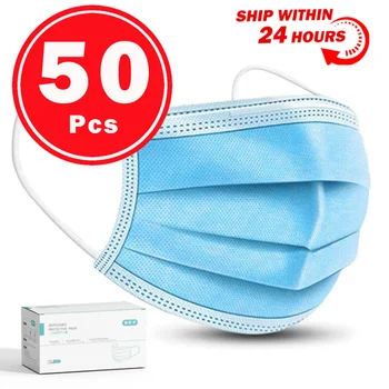 

In stock ！ 50pcs mask Face Mouth Masks 3 Layer Non Woven Disposable Anti-Dust Masks Freeshipping