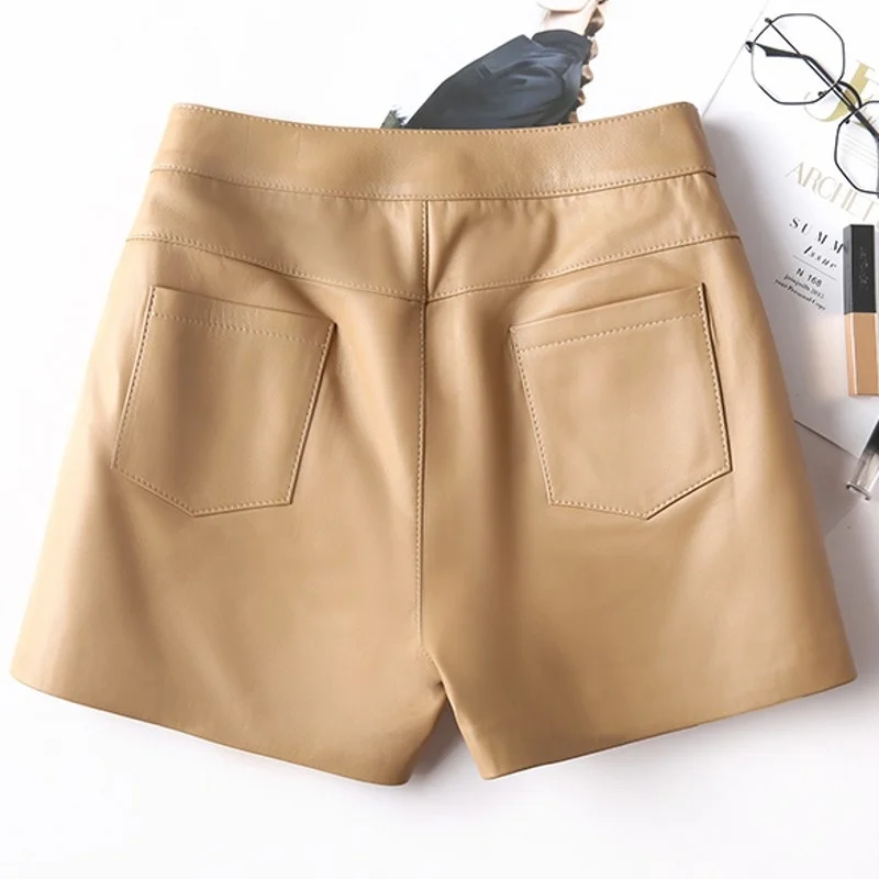 

Шорты женские с заклепками, короткие штаны с широкими штанинами, из натуральной овечьей кожи, с завышенной талией, в стиле панк, качество