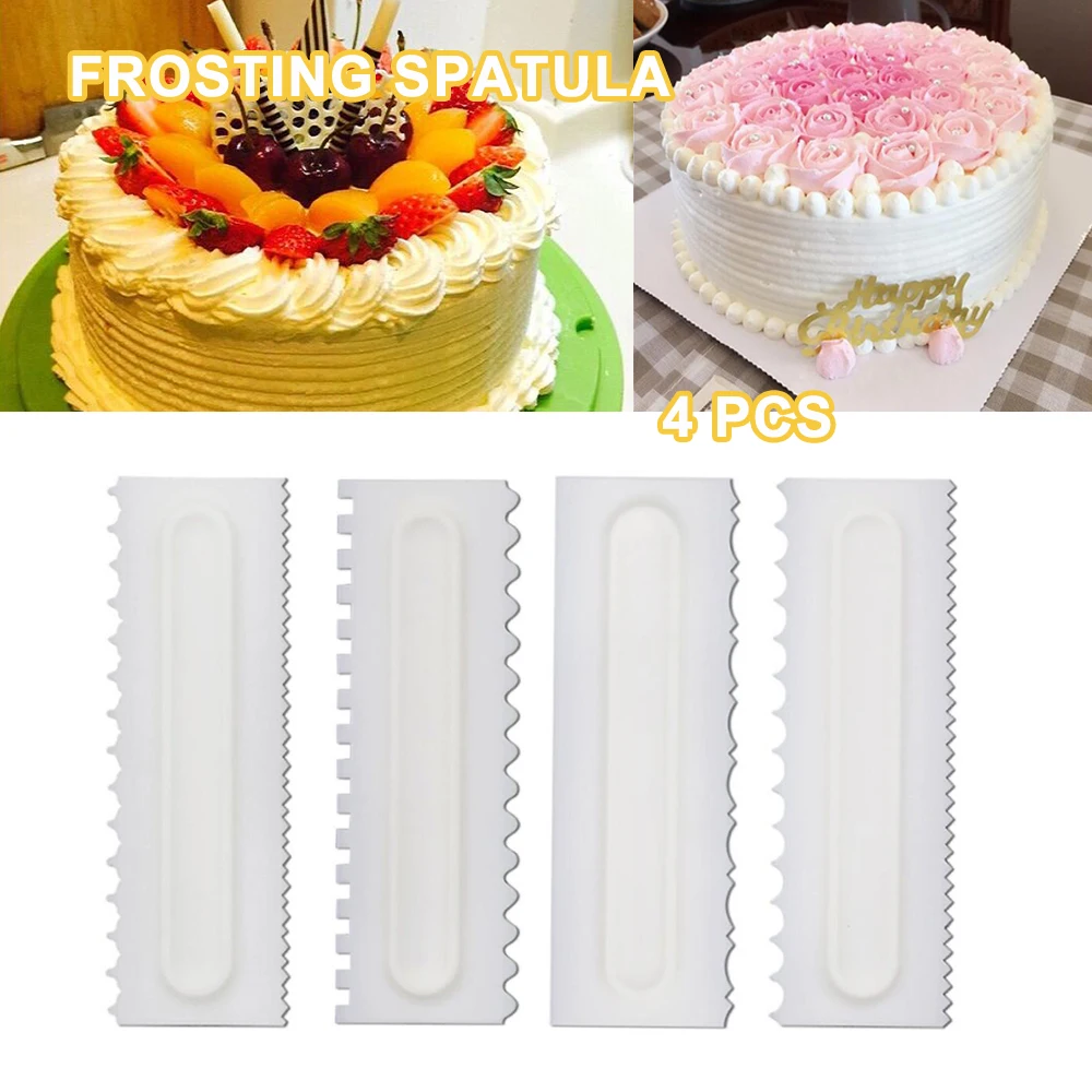 4Pcs Cake Decorating Comb Icing Smoother Scraper Edge Frosting Tool Spatula Textures Fondant Mousse