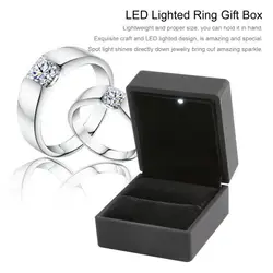 Светодиодный светящийся серьги кольцо подарочная коробка Свадебное обручальное кольцо ювелирные изделия дисплей упаковка-органайзер для