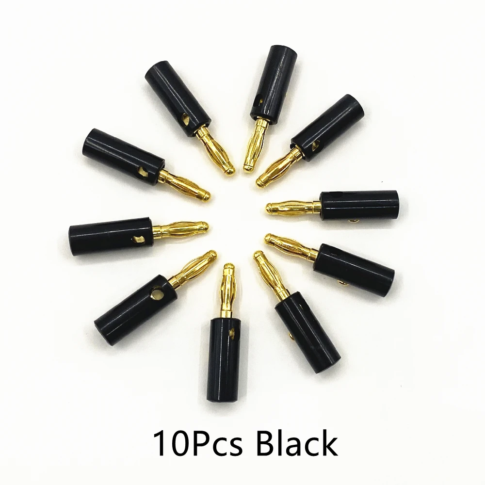 10pcs Banana Plugs Audio Speaker Screw Gold Plate 4mm Black Red