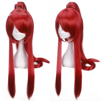 

Fairy Tail Erza Scarlet 80cm Long Deep Red Cosplay Wig Women Anime Costume Wig Synthetic Hair Wig + 1 ponytail +Wig Cap