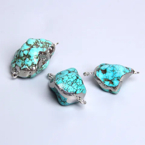 blue Irregular turquoises pendant charm agates druzy Raw stone connector 2 hole pendant for jewelry making bracelet diy