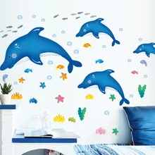 Горячая креативный мультфильм дельфин рыба Детская комната Декор для аквариума наклейки Водонепроницаемая передвижная стена из ПВХ наклейки