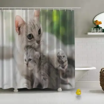 

American Shorthair Cat Hugging Her Kitten Photo Various Shower Curtain for Bathroom,72''L x 72''W