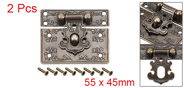 Uxcell 1/2/5 комплектов деревянный ящик Защёлки 51x42/55x45/68x58/85x82 мм груди Стальная Монтажная застежка-молния с застежкой под бронзу - Цвет: 55x45mm 2pcs
