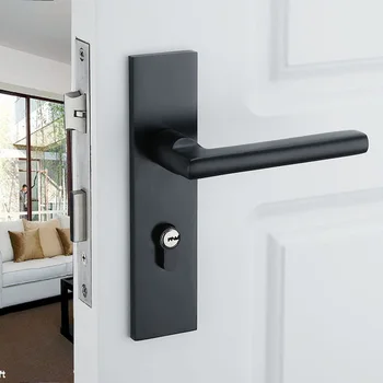 

Black solid space aluminum door locks Continental bedroom minimalist interior door handle lock cylinder security locks Packages