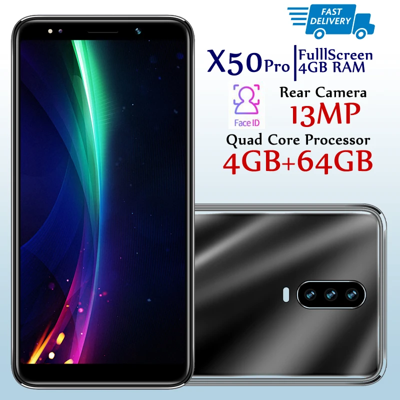 Смартфон Global X50 Pro разблокировка лица 4 Гб ОЗУ 64 ПЗУ 13 МП 5 дюймовый полноэкранный