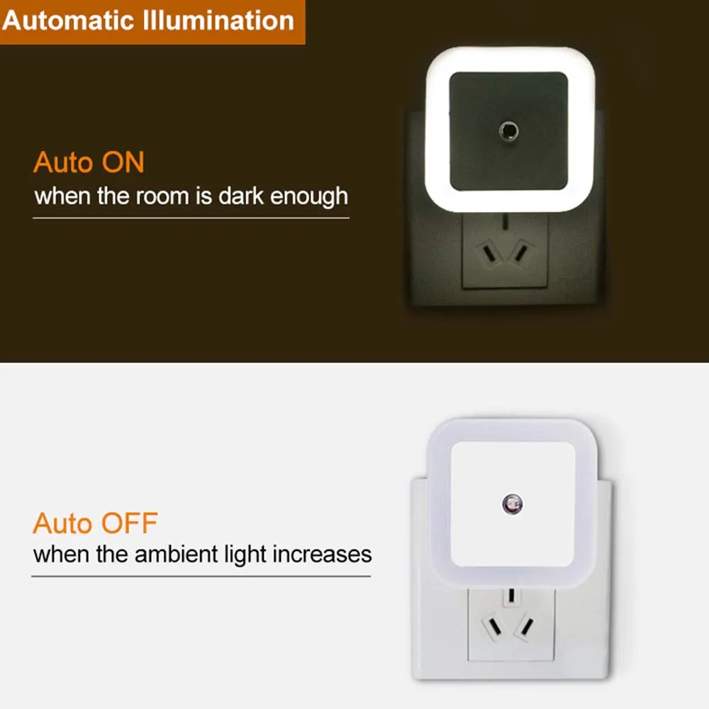 LED Mini Square Night Light Sensor Control EU US Plug Night Light Lamp For Children Kids Living Room Bedroom Corridor Lampara 7