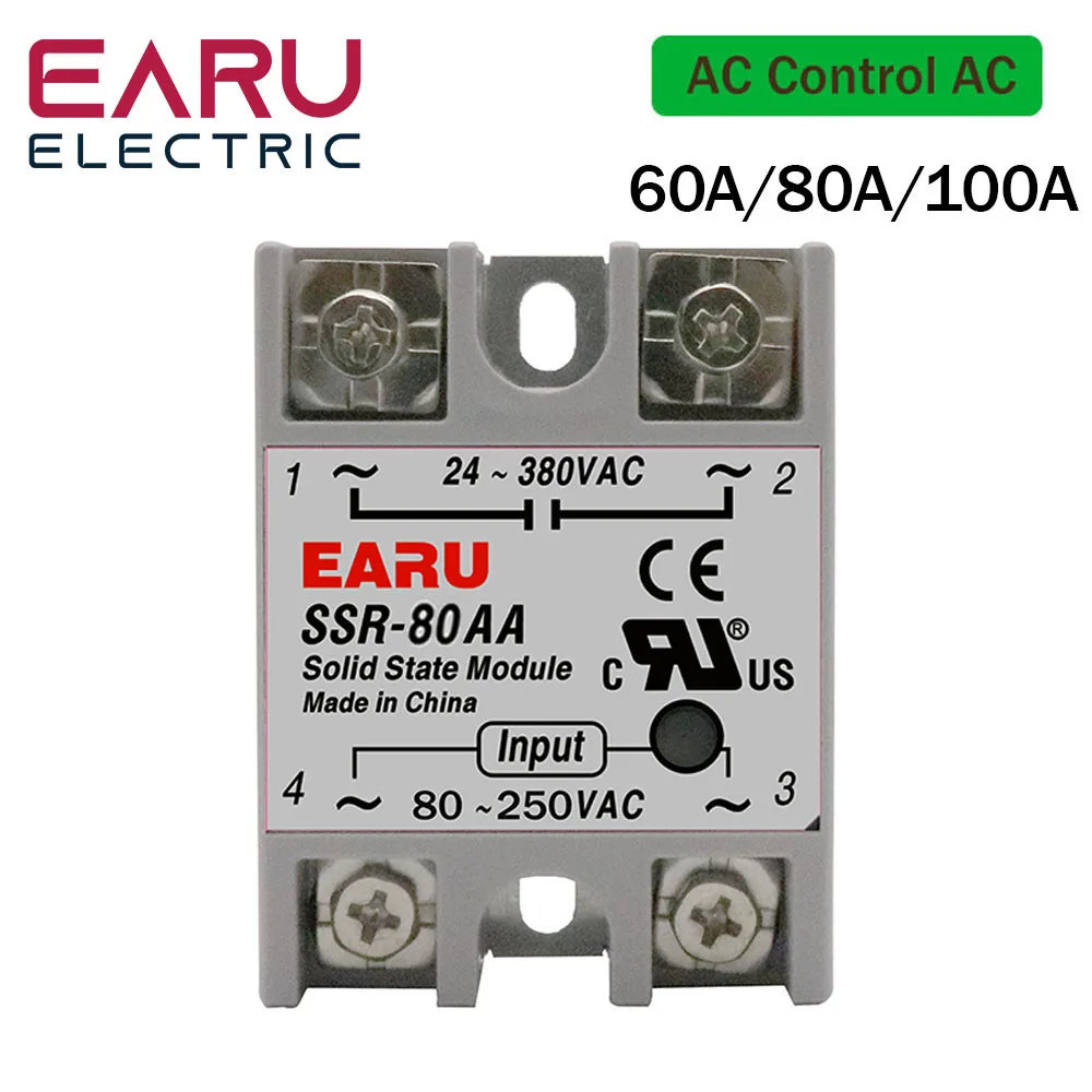 SSR-60AA SSR 60A 80A 100A твердотельный релейный модуль AC 80-250V Вход 24-380V выход для