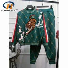 11,29 Модный женский костюм с вышивкой тигра, свободный трикотажный пуловер, свитера, повседневные штаны, комплект из двух предметов