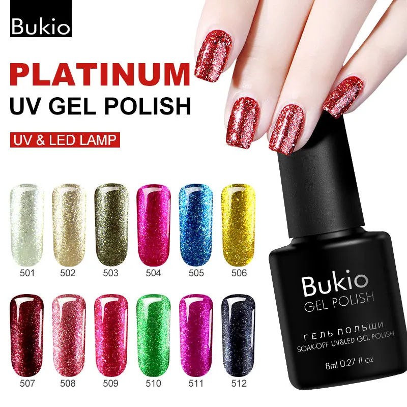 Лак Bukio из белого золота с блестками УФ гель для ногтей полуперманентный