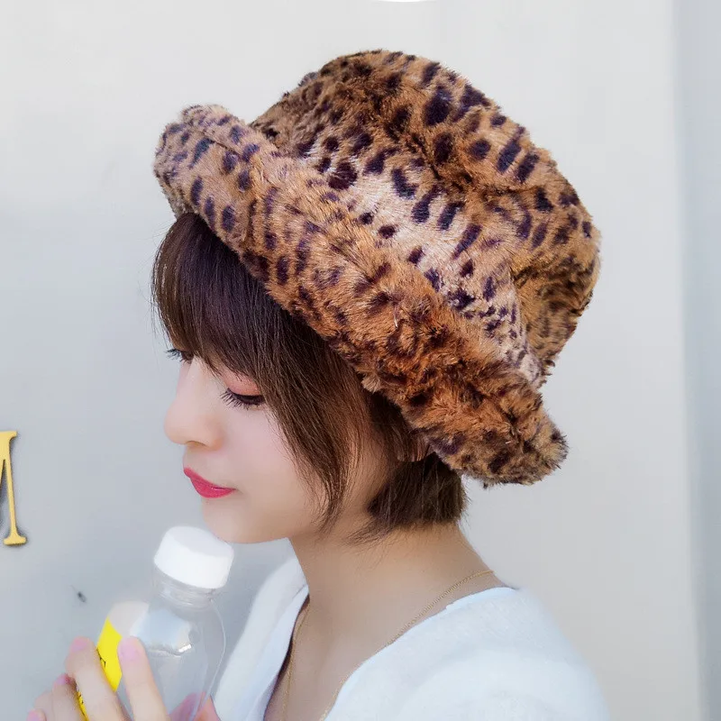 Толстые теплые Панамы для женщин s Женская зимняя шапка леопардовая хип-хоп кепка Женская Шляпа Fedora рыбак шляпа