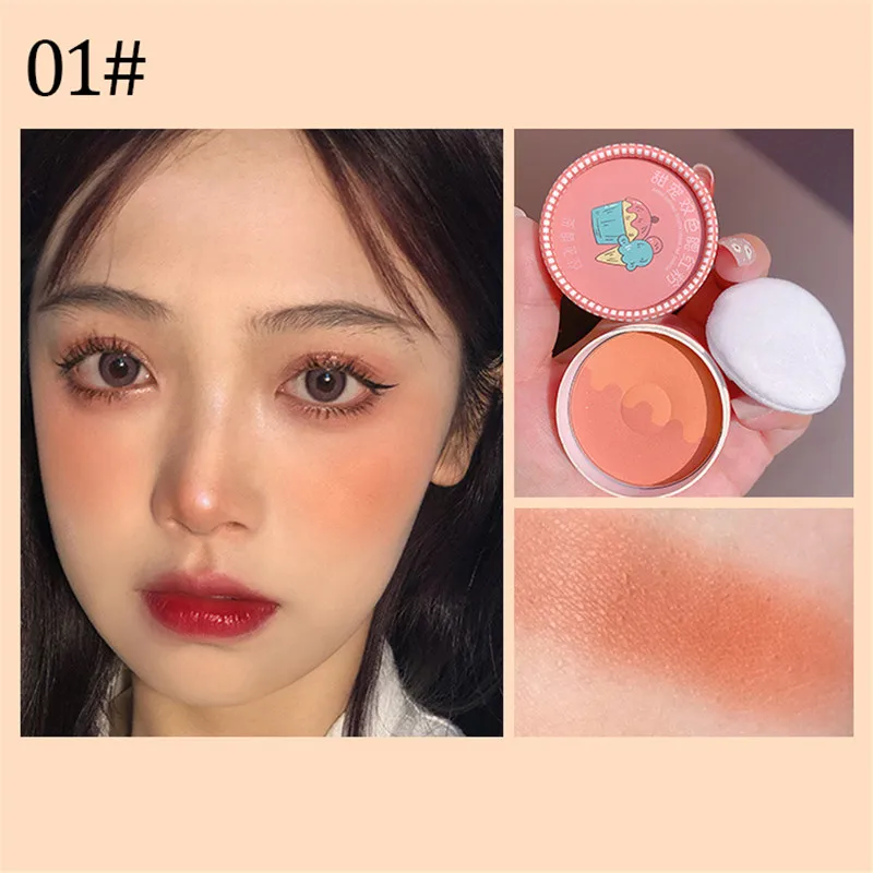 5 Colors Blush Highlighter Powder Two-in-one Makeup Palette with Puff Face Cosmestics Cute Donut High Gloss Contour Bronzer