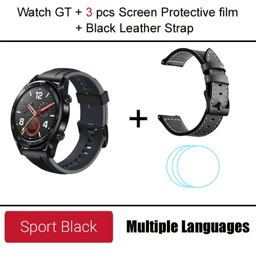 Huawei Watch GT Смарт часы глобальная версия gps 14 дней Срок службы батареи 5 атм водонепроницаемый телефонный звонок частота сердечных сокращений для Android iOS - Цвет: Black add strap