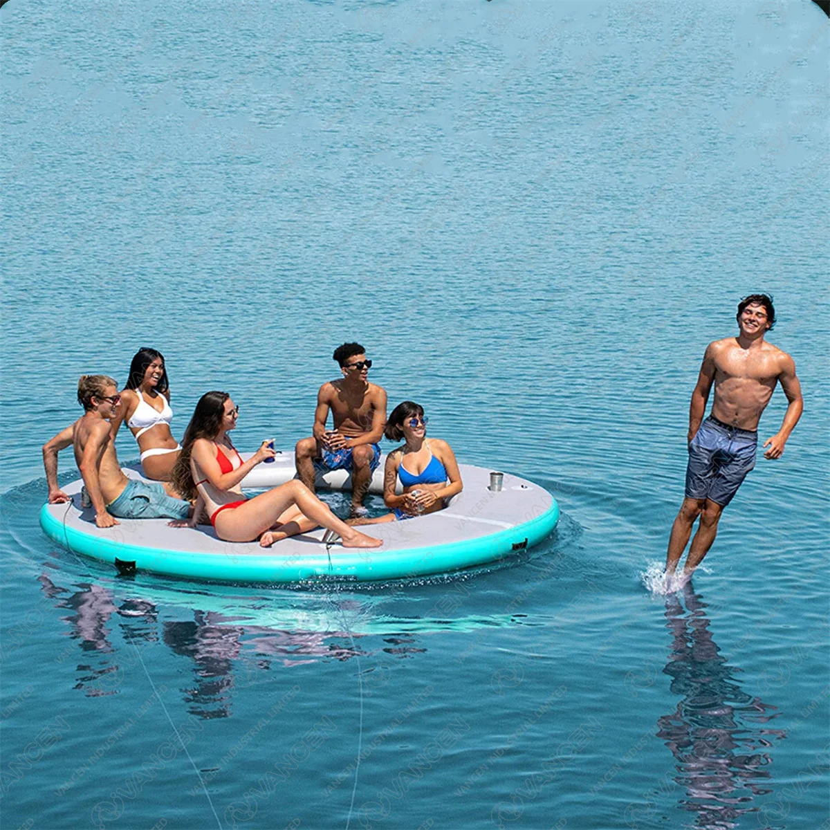 

Round Inflatable Floating Sea Boat Docks Swim Platform Water Jet Ski Air Dock with safe net