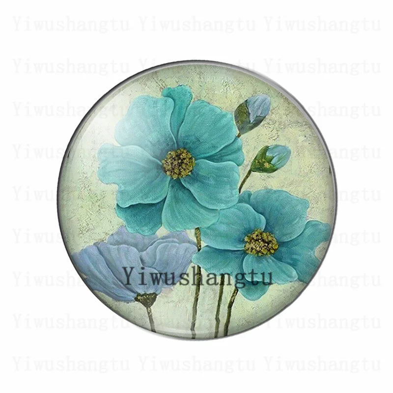 Fashion bule beautiful flowers 10pcs mixed 12mm/20mm/25mm/30mm Round photo glass cabochon demo flat back Making findings