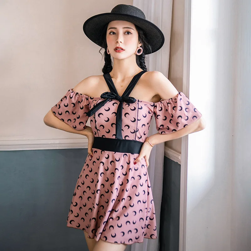 

One Piece Swimsuit Push Up Beachwear Swimsuits Woman Badpak Plus Size Swimwear Women Onepiece Print High Waist Closed Shoulder