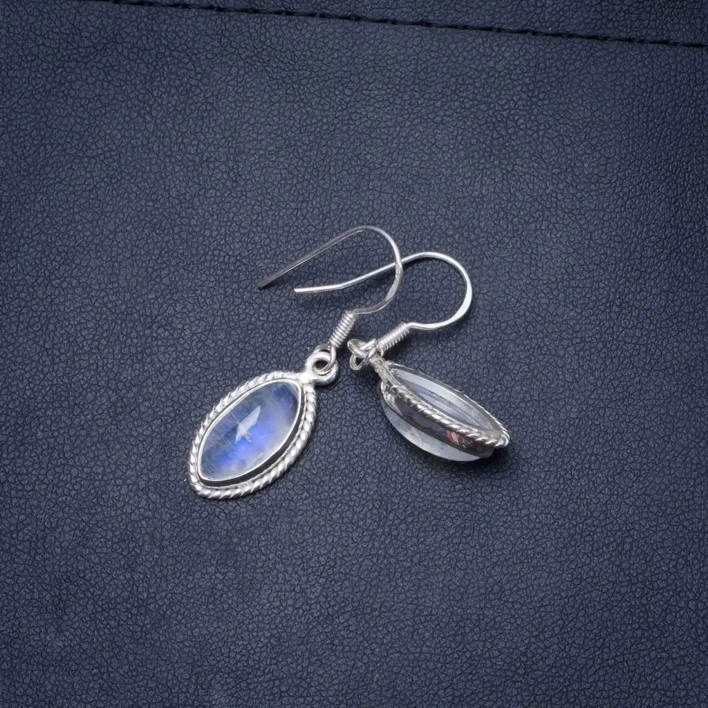

Natural Moonstone Handmade Unique 925 Sterling Silver Earrings 1.25" Y0718