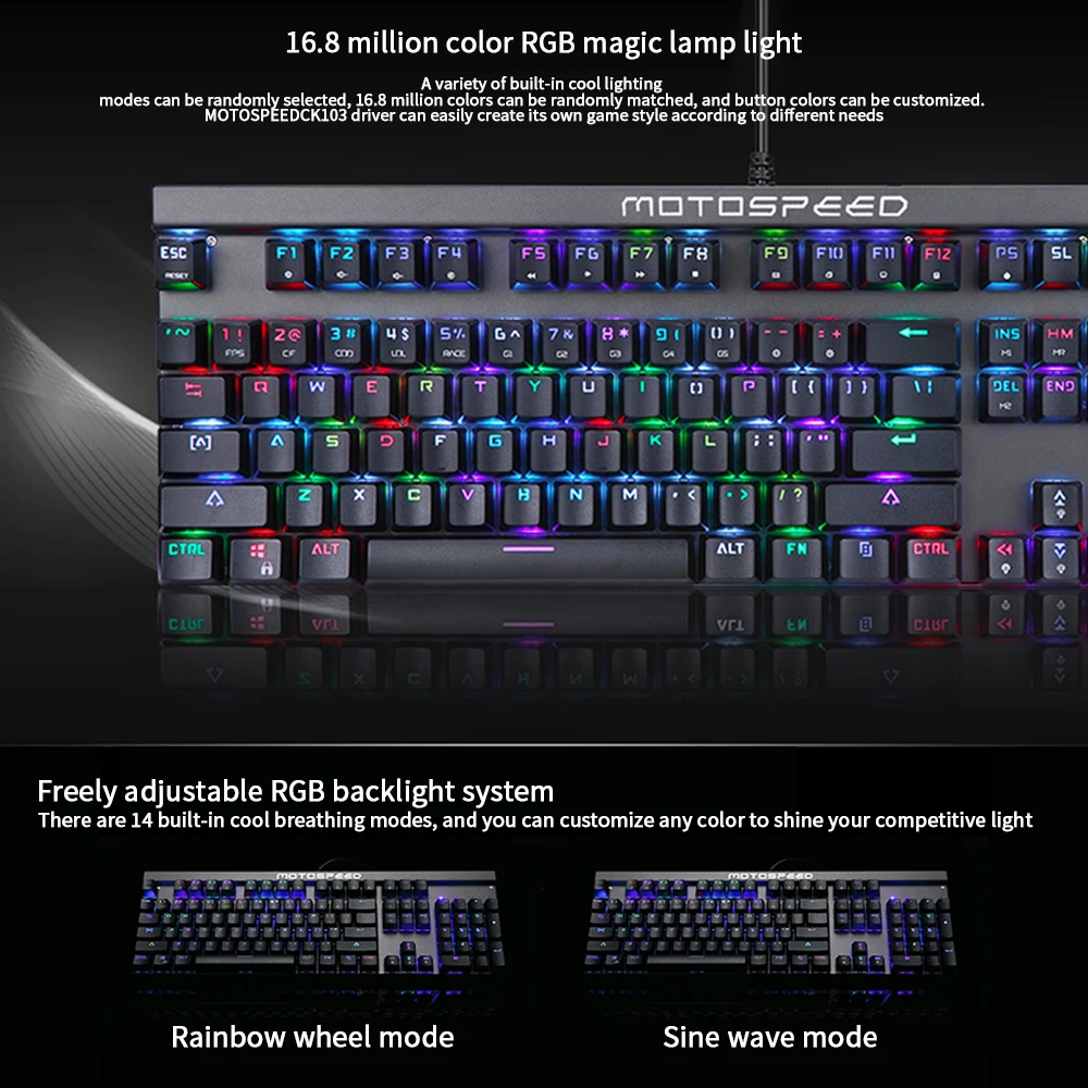 MOTOSPEED/Leopard CK103 механическая клавиатура полный цвет RGB лошадь Лампа вспышка поток cf Электрический конкурс фестиваль подсветка
