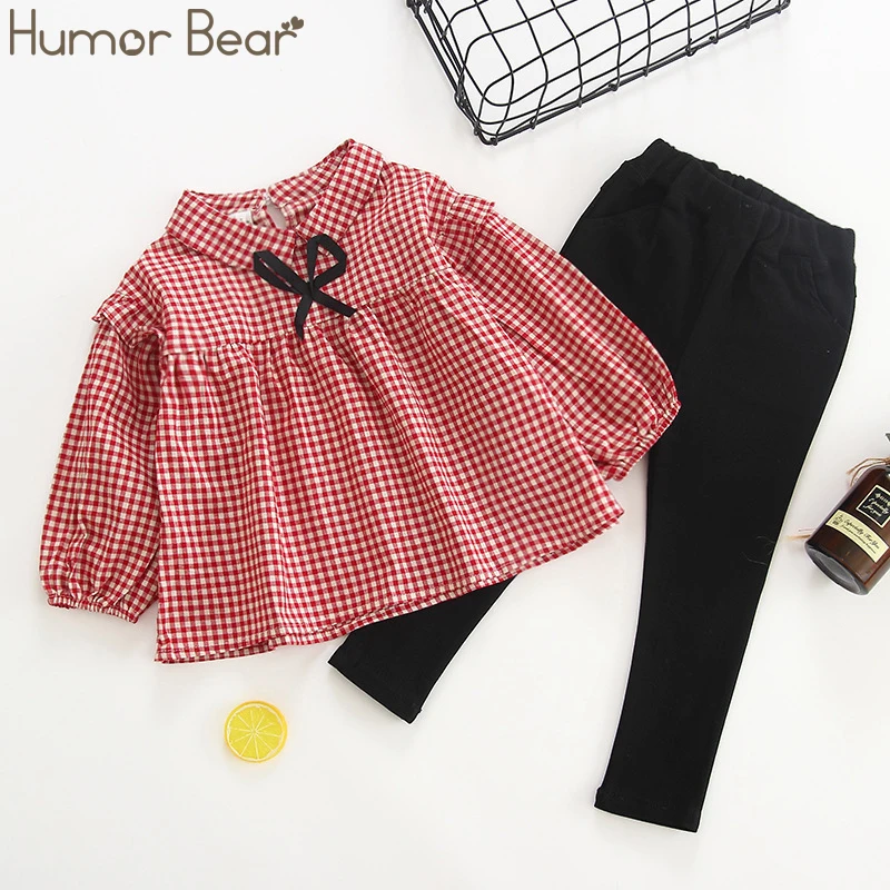 Humor Bear/комплекты осенней одежды для маленьких девочек комплект одежды в клетку для девочек хлопковая рубашка с длинными рукавами+ леггинсы комплекты детской одежды из 2 предметов - Цвет: red