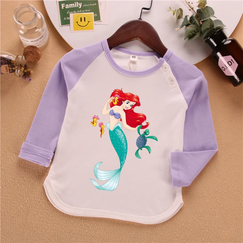 Детская осенняя нижняя рубашка для девушки с рисунком русалки, осенняя футболка с длинным рукавом, топы для маленьких девочек, Детский костюм - Цвет: S30302-6