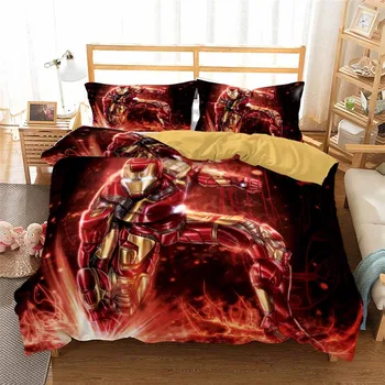 

HELENGILI 3D Bedding Set Iron Man Print Duvet Cover Set Lifelike Bedclothes with Pillowcase Bed Set Home Textiles