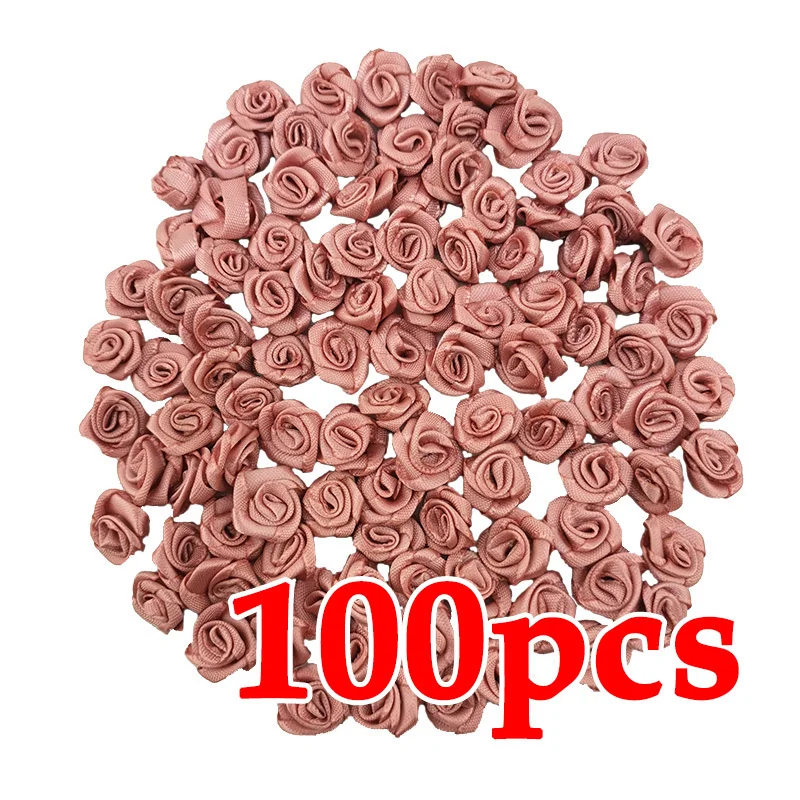 100-Pack Mini Pink Satin Ribbon Flowers for Crafting and Party Decor