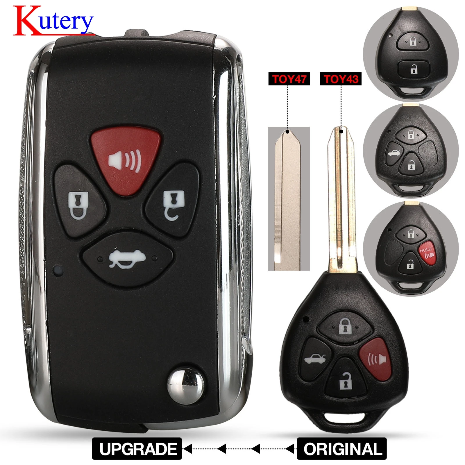 Kutery 2/3/4 кнопки обновленный флип дистанционный ключ чехол для Toyota Avlon Crown Corolla Camry RAV4