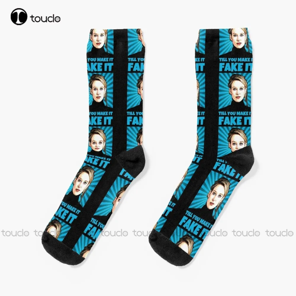 

Elizabeth Holmes Theranos Fake It Till You Make It Socks Black Socks Women Personalized Custom Unisex Adult Teen Youth Socks