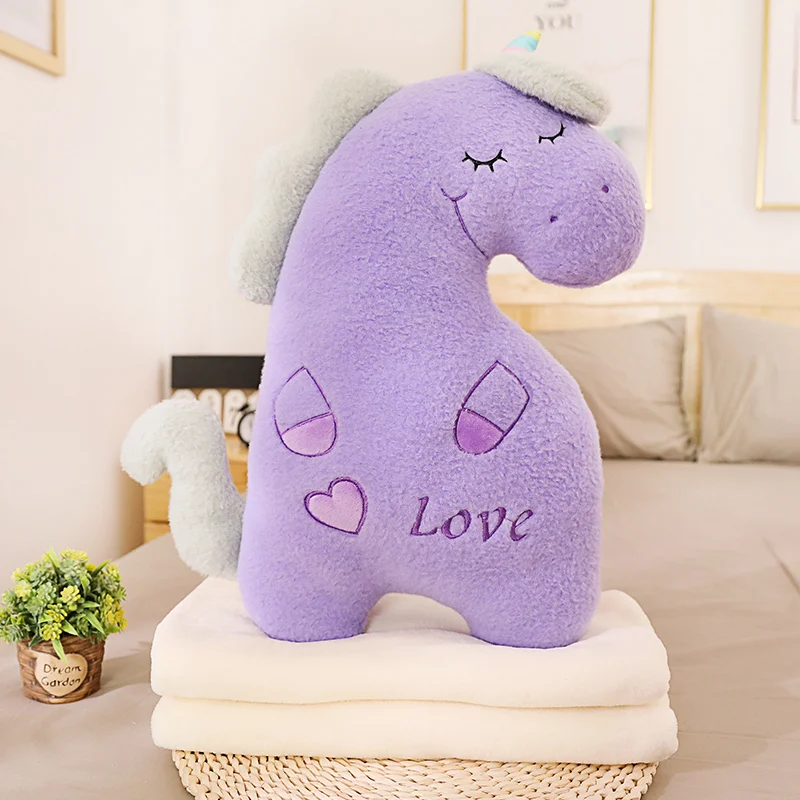 purple with blanket 50*35 см Прекрасный мягкий единорог плюшевые игрушки чучело Подушка и одеяло Kawaii Единорог кукла подарок для девочек диванная подушка - Цвет: purple with blanket