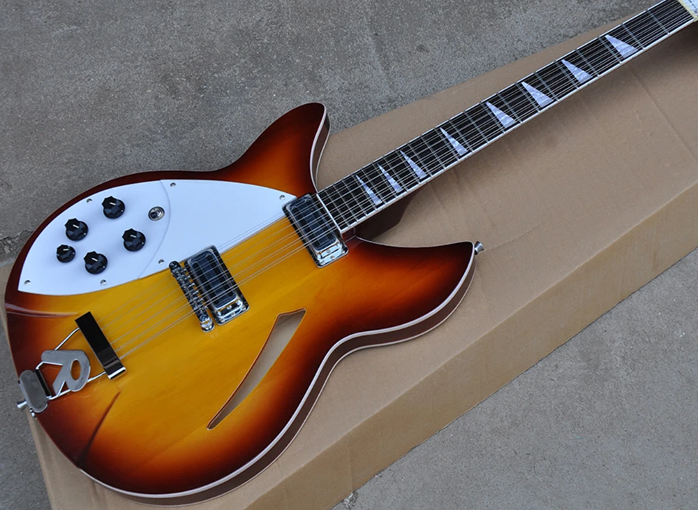 12-струнная полуполая электрическая гитара Sunburst для левой руки с 2 пикапами
