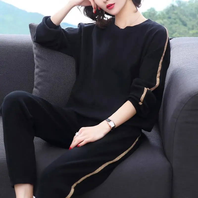 Women's Spring Autumn Loose Tracksuit Casual Sportswear Style Age Reducing Two 2 Piece Outfits Set Top And Pants Women Plus Size Women's Spring Autumn Loose Tracksuit Casual Sportswear Style Age Reducing Two 2 Piece Outfits Set Top And Pants Women Plus Size
