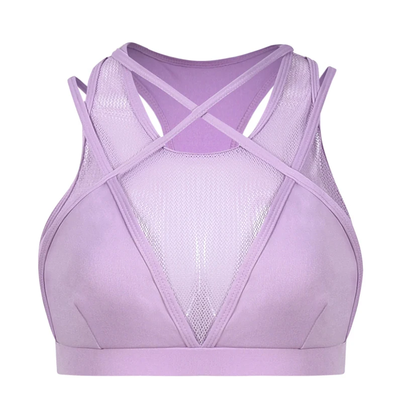 Sfit Fashion Women Deep V Perspective Sexy Delicate Doreen Non-Wired Everyday Sports Bra Solid Color Yoga Running Vest