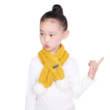 

Winter Warm Boys Girls Wool Scarf Cute Baby Kids Knitted Cross Hair Ball Scarves