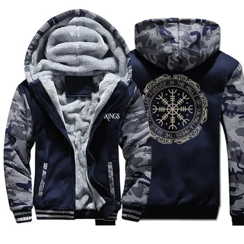 

Vikings Hoodie Men Viking Camo Jacket 2019 Winter The Vikings Warm Fleece Hip Hop Hooded Sweatshirt Men's Thick Coat New Outwear