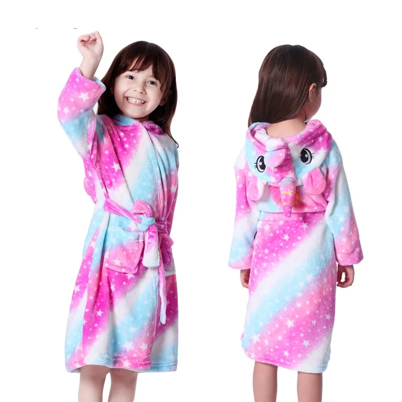 Kids Unicorn Bath Robes Winter Children's Bathrobe Kigurumi Animal Flannel Sleepwear For Big Boys Girls Pyjamas Nightgown