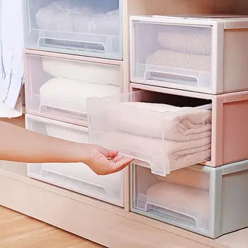 

Household Plastic Transparent Stackable Drawer Storage Box Container Durable Clothing Shoes Storage Case Organizer