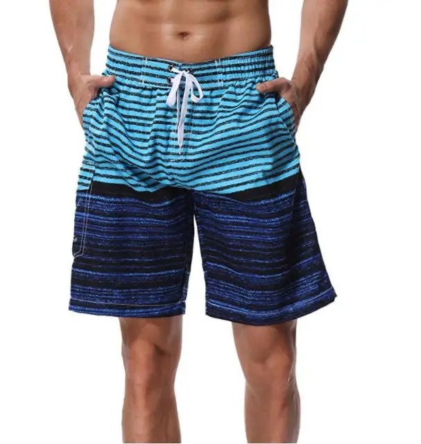SHEKINI Men/'s Board Shorts Swimwear Striped Swim Shorts Swimming Trunks with Mesh Lining