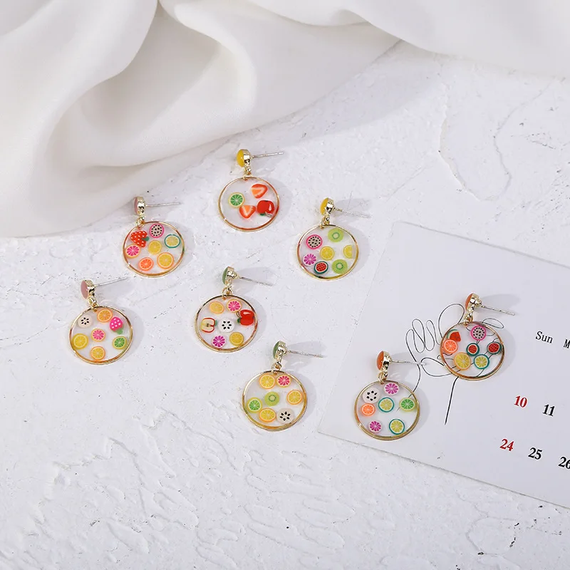 

New Korean Fashion Earrings Color Fruit Patch Transparent Acrylic Stud Earrings Geometric Circle Cute Earrings Female