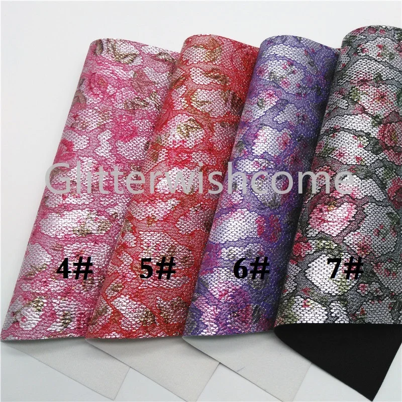 Glitterwishcome 21X29 см A4 размер кружева напечатаны искусственная кожа ткань, синтетическая кожа ткань листы винил для бантов, GM477B