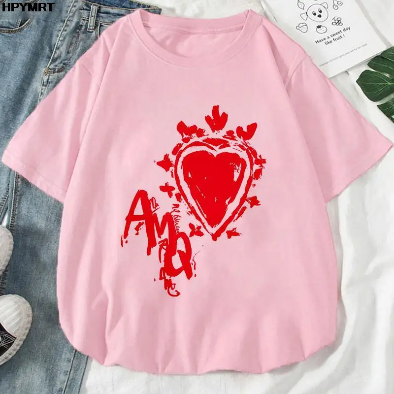 I Love You Letter Print Tshirt Women Casual Sweat Loose Tee Clothes Oversize Summer Crewneck Tops Simplicity Womens T-Shirt Tops t shirt oversize