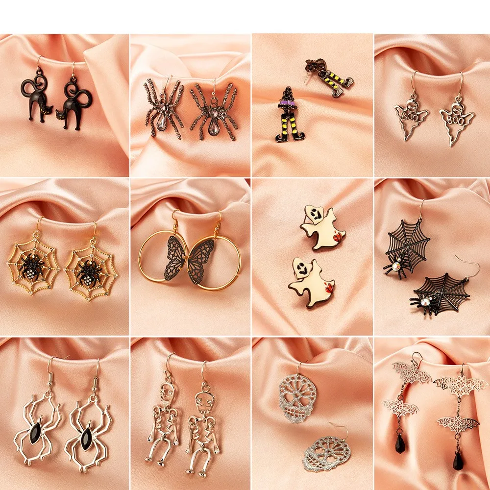 

Halloween Jewelry Crystal Gothic Ghost Spider Skull Dark Black Earring for Women Black Scary Spoof Earrings