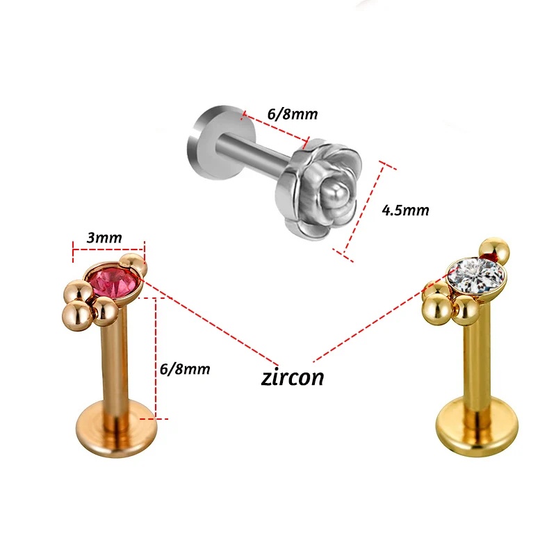 2Pcs Surgical steel 16G Cartilage Tragus Helix Daith Ear Piercing Earring women Cluster Flower Internally Thread Labret Lip Ring - Image 2