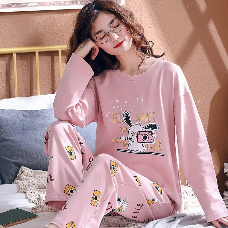 Sleepwear Sets For Women Two Piece Cotton Pajamas Set Pyjamas Lovely Pijama Ladies Cartoon Home Wear Short Nightwear Pjs M-XXL